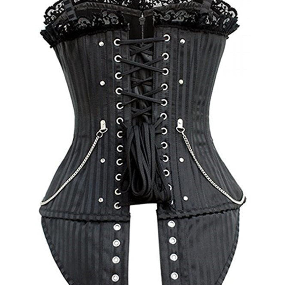 Y2k Striped Zip Buckled Corset