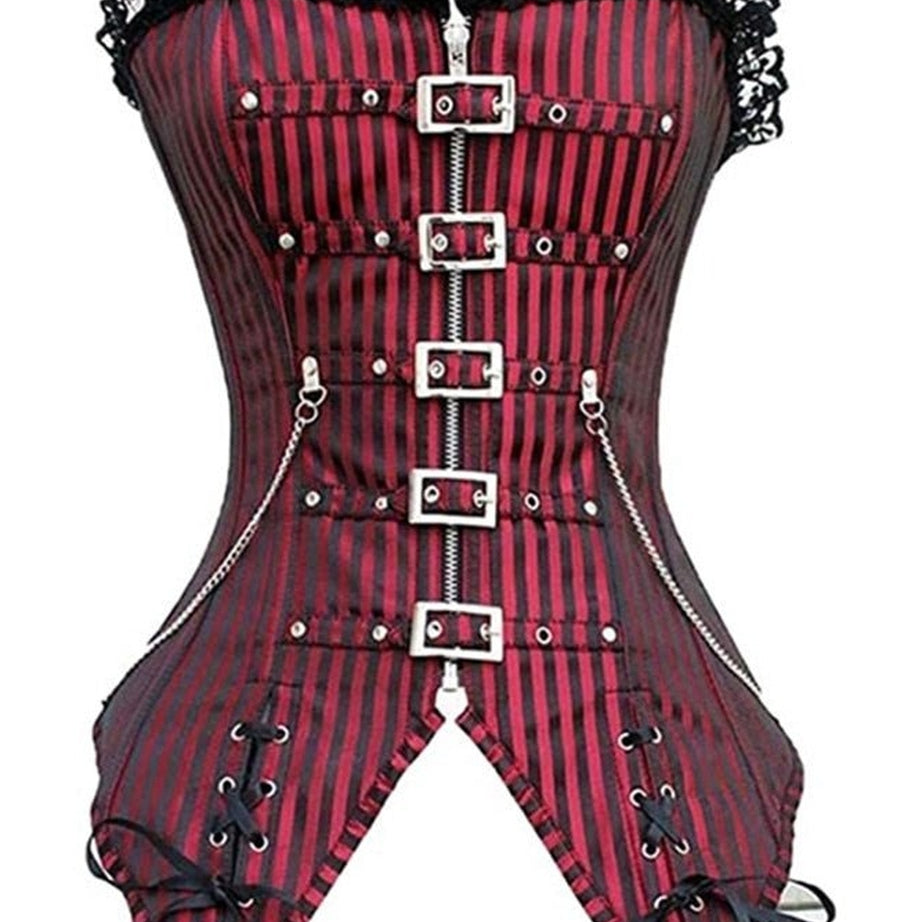 Y2k Striped Zip Buckled Corset