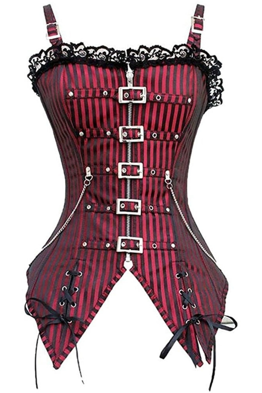Y2k Striped Zip Buckled Corset