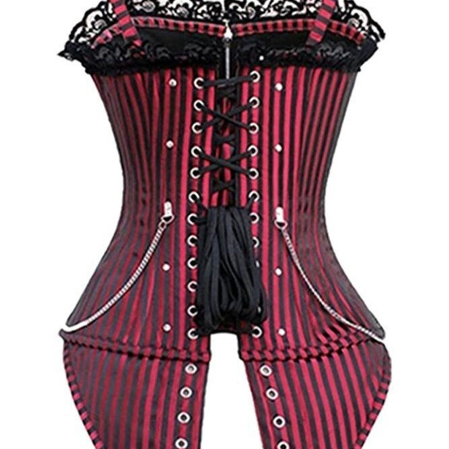 Y2k Striped Zip Buckled Corset