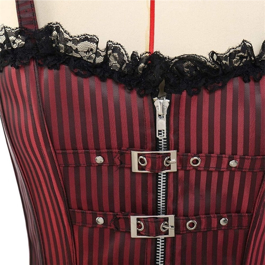 Y2k Striped Zip Buckled Corset