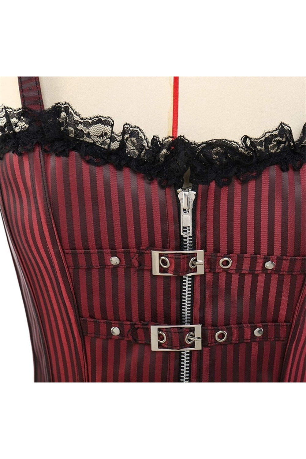 Y2k Striped Zip Buckled Corset