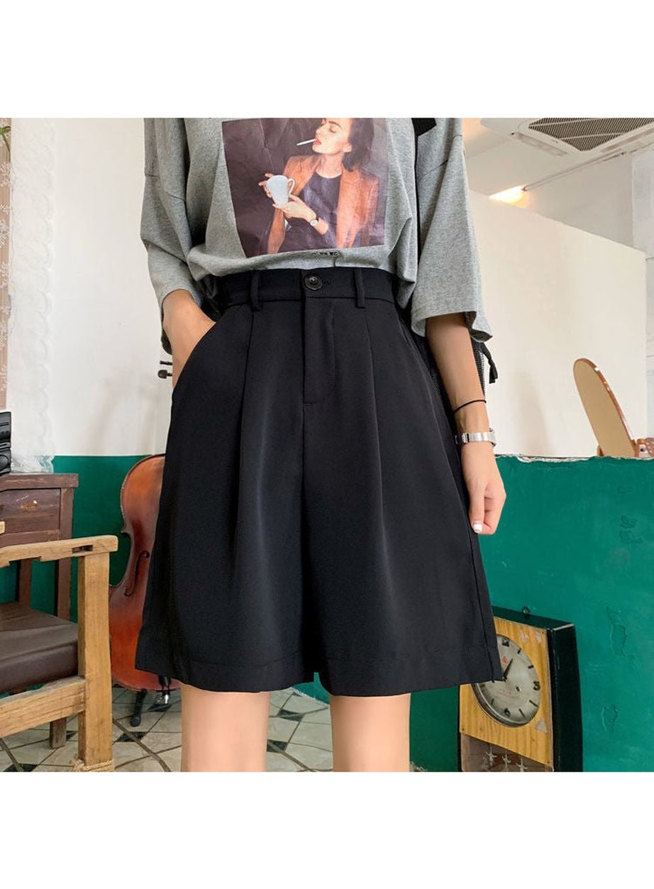 Y2k Summer Black Wide-Leg Shorts