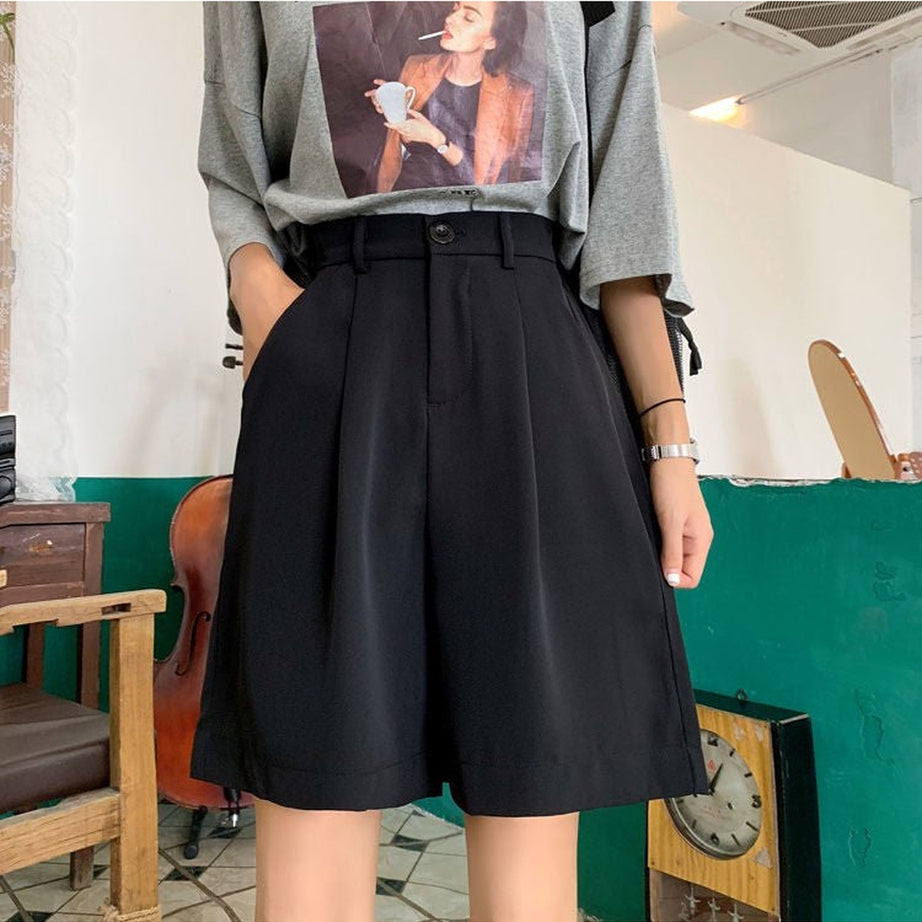 Y2k Summer Black Wide-Leg Shorts