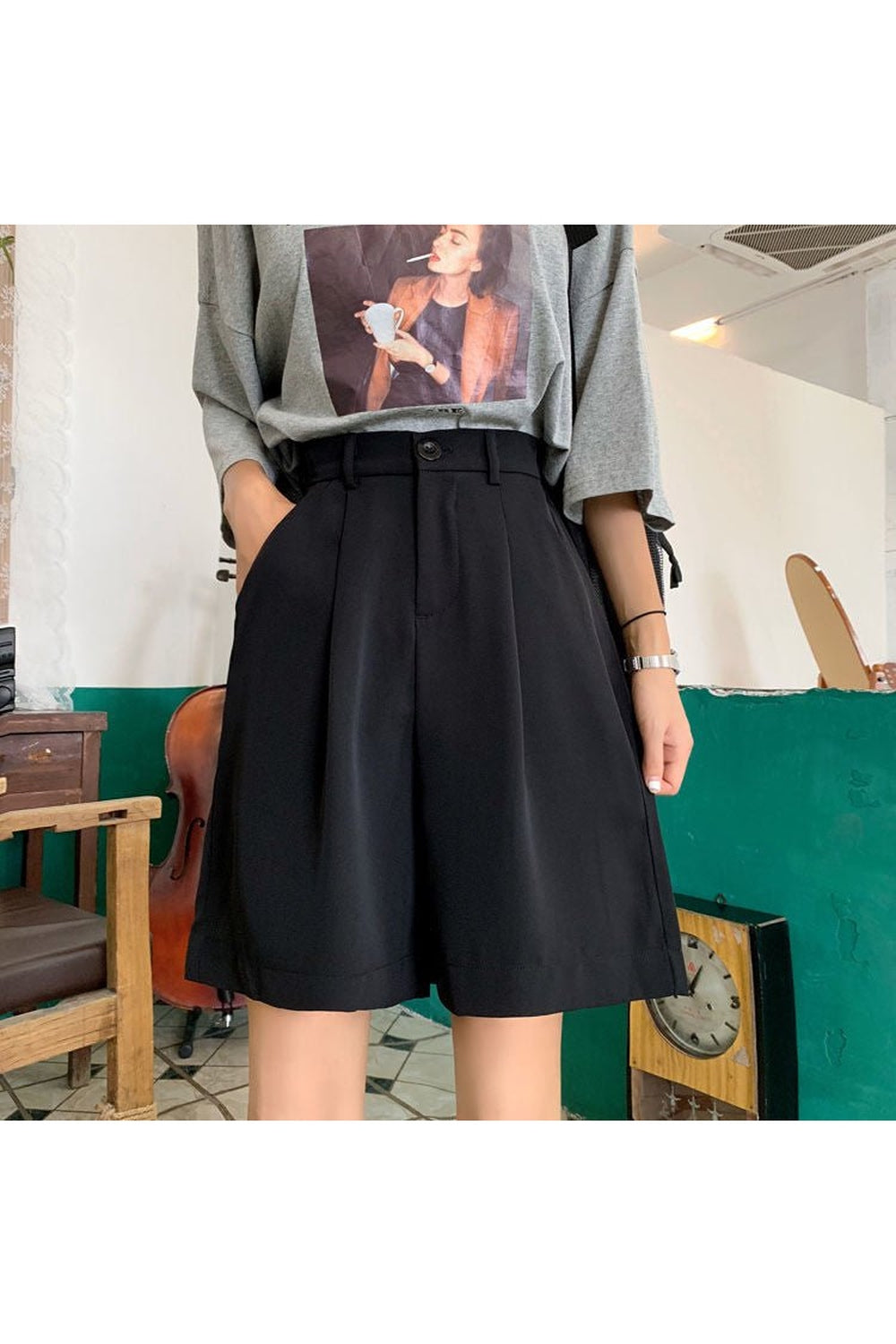 Y2k Summer Black Wide-Leg Shorts