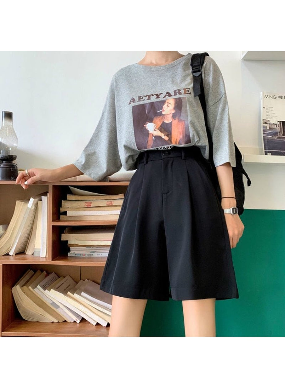 Y2k Summer Black Wide-Leg Shorts