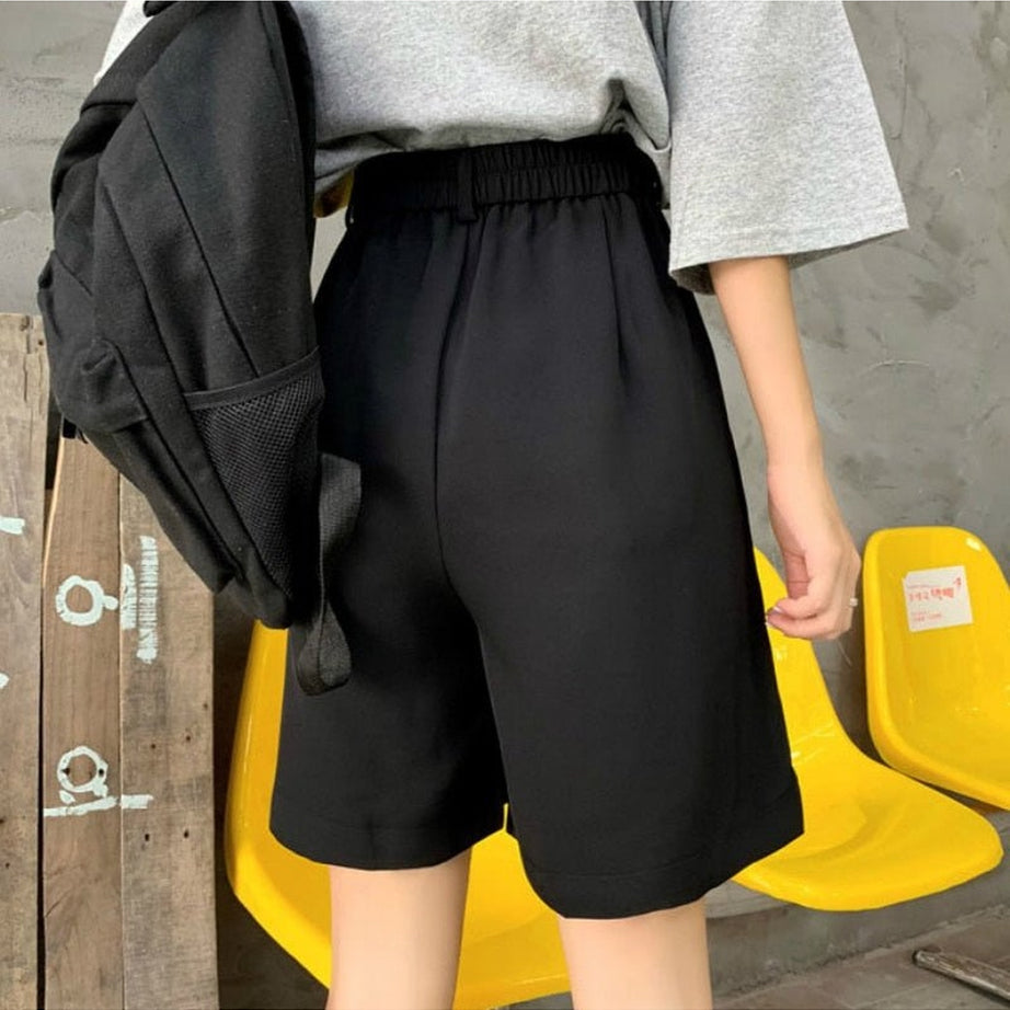 Y2k Summer Black Wide-Leg Shorts
