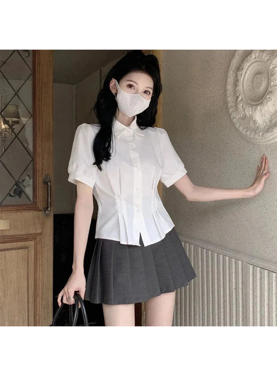 Y2k Summer Cropped Turndown Collar Blouse