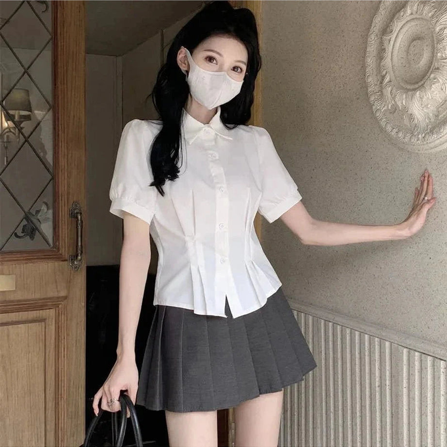 Y2k Summer Cropped Turndown Collar Blouse