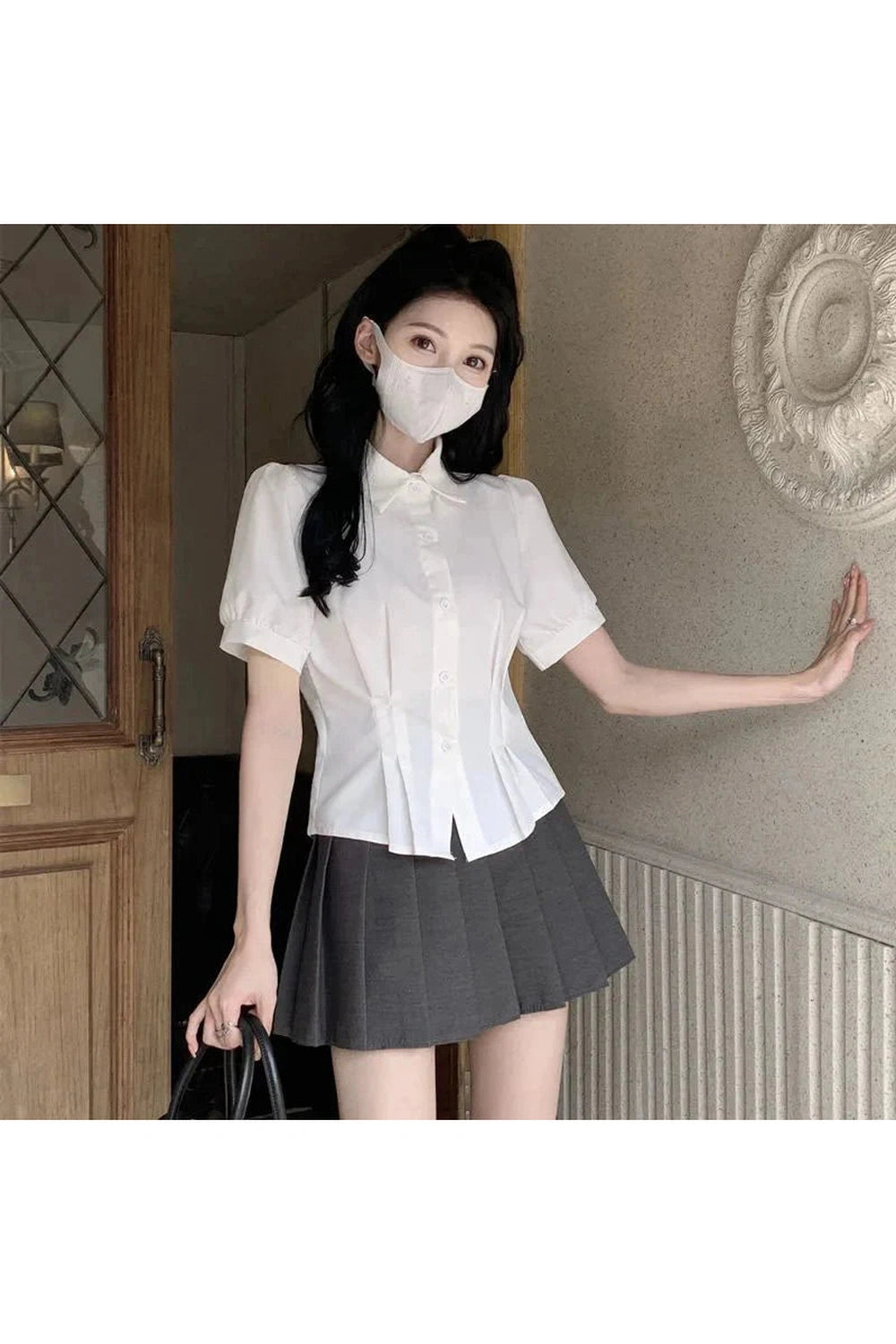 Y2k Summer Cropped Turndown Collar Blouse