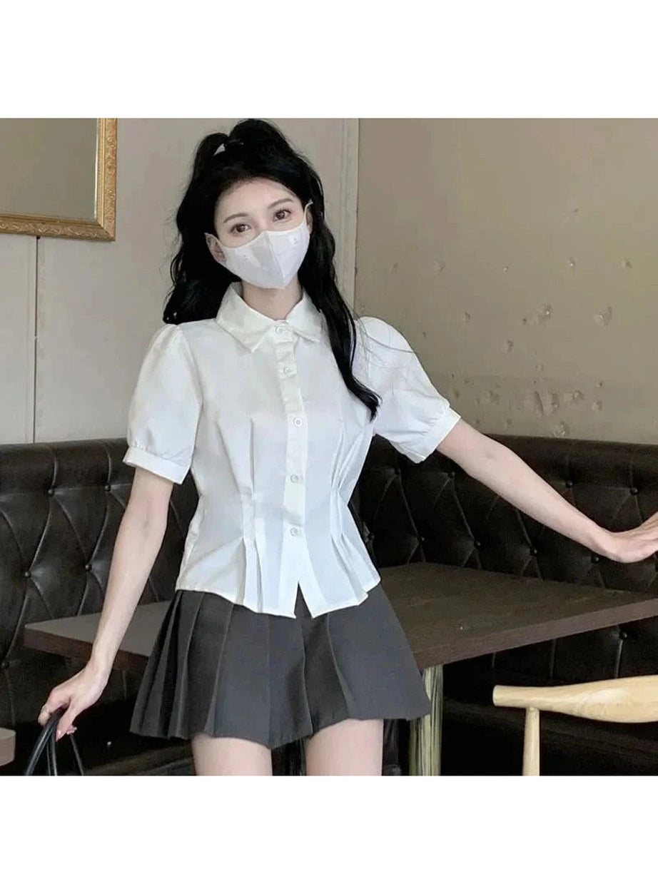 Y2k Summer Cropped Turndown Collar Blouse