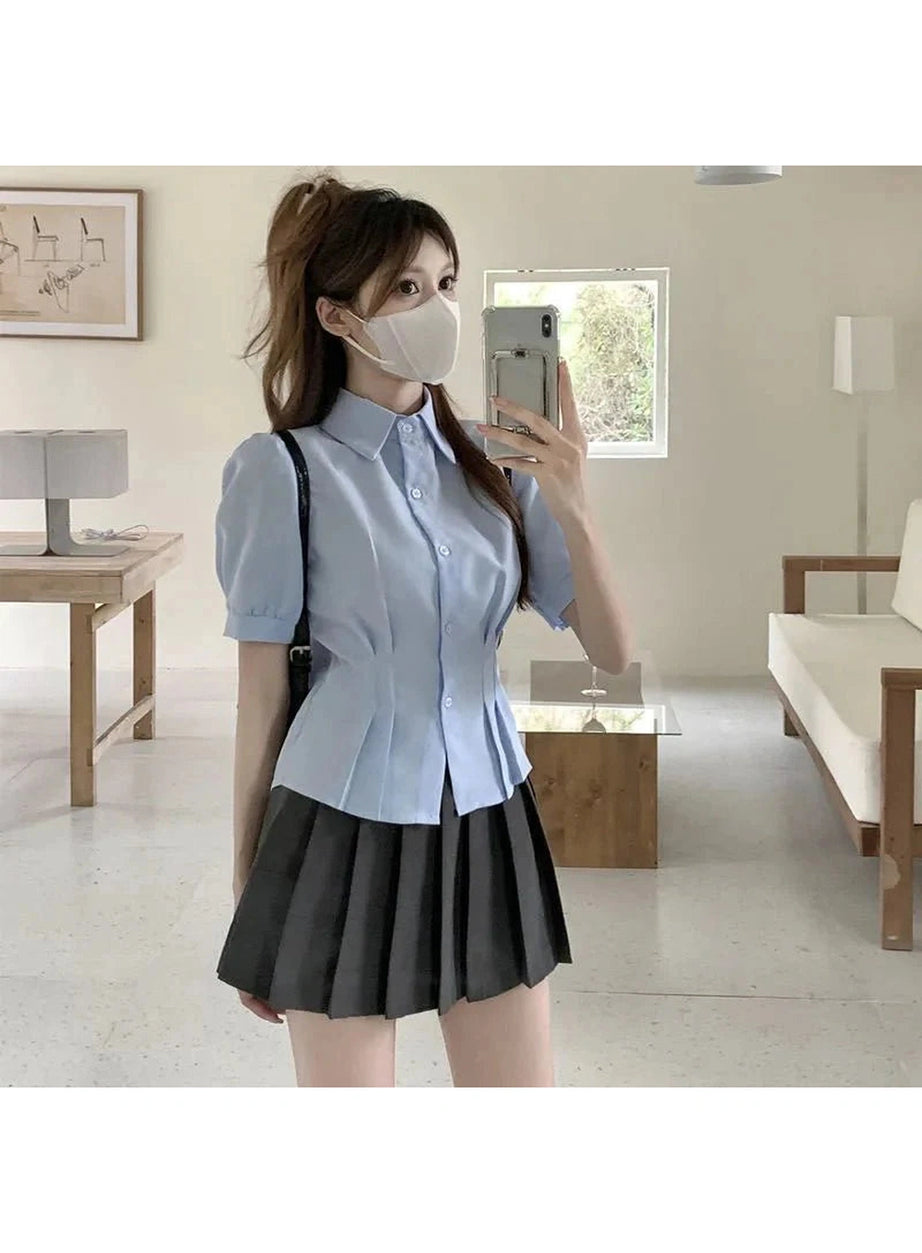 Y2k Summer Cropped Turndown Collar Blouse