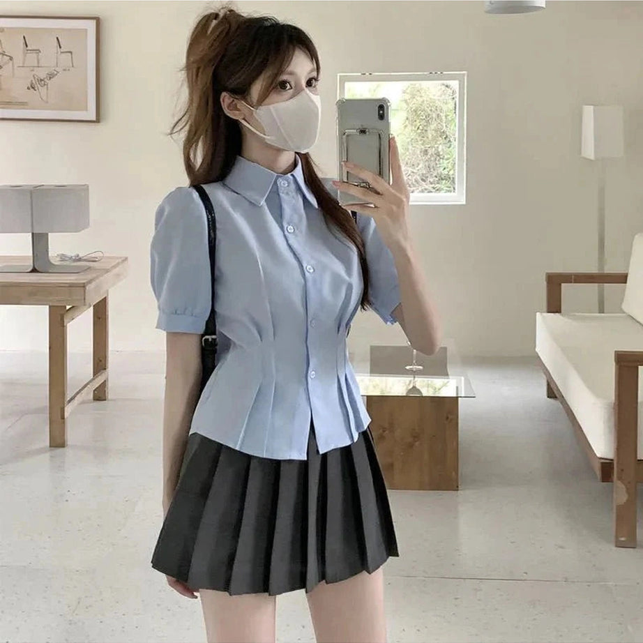 Y2k Summer Cropped Turndown Collar Blouse