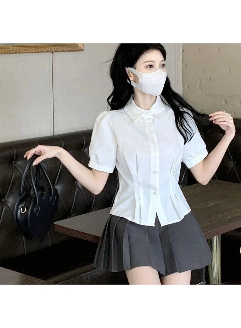 Y2k Summer Cropped Turndown Collar Blouse