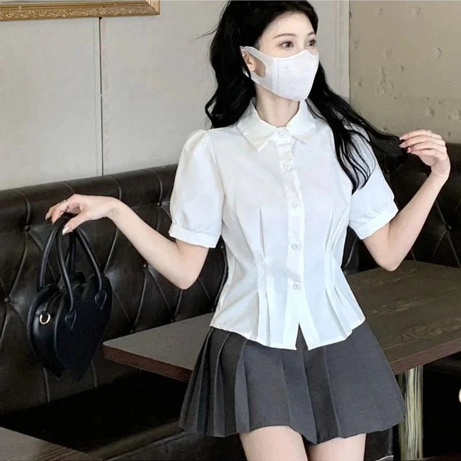 Y2k Summer Cropped Turndown Collar Blouse