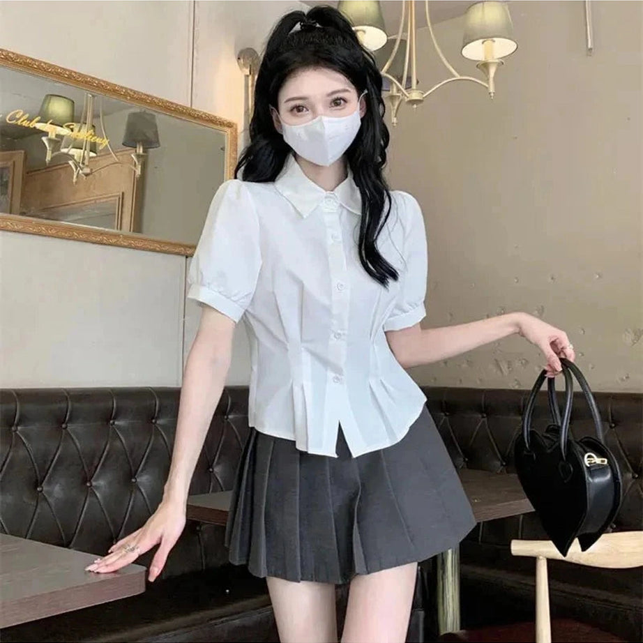 Y2k Summer Cropped Turndown Collar Blouse