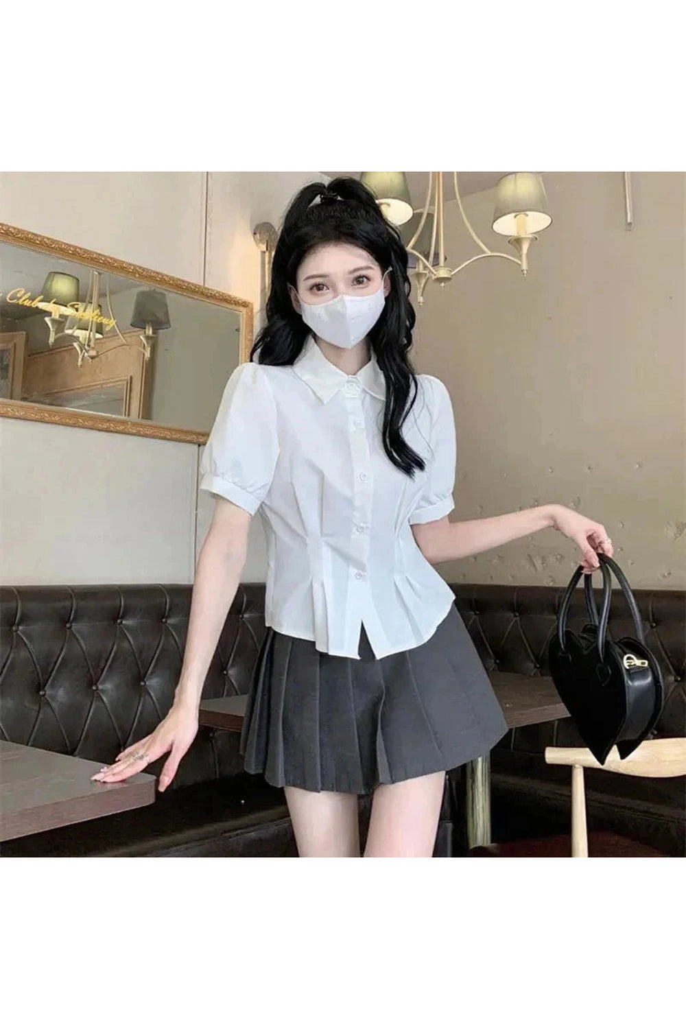 Y2k Summer Cropped Turndown Collar Blouse