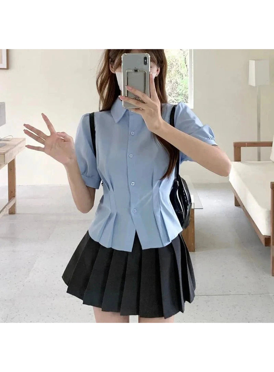 Y2k Summer Cropped Turndown Collar Blouse