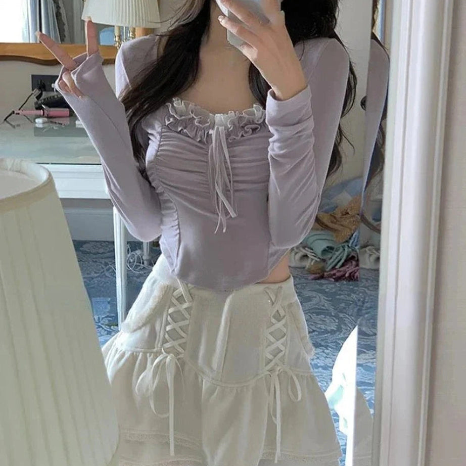 Y2k Summer Lace Crop Top Casual Fashion