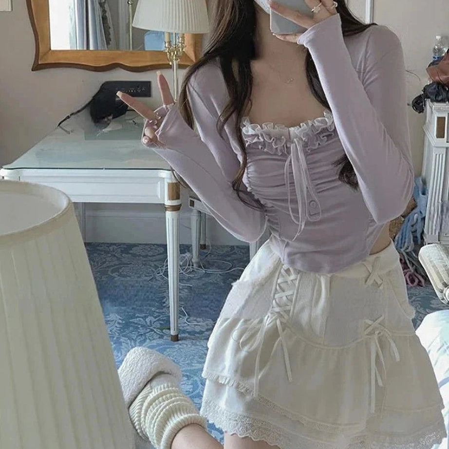 Y2k Summer Lace Crop Top Casual Fashion