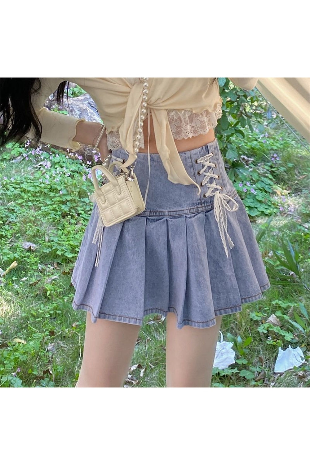 Y2k Summer Lace-up Denim Skirt