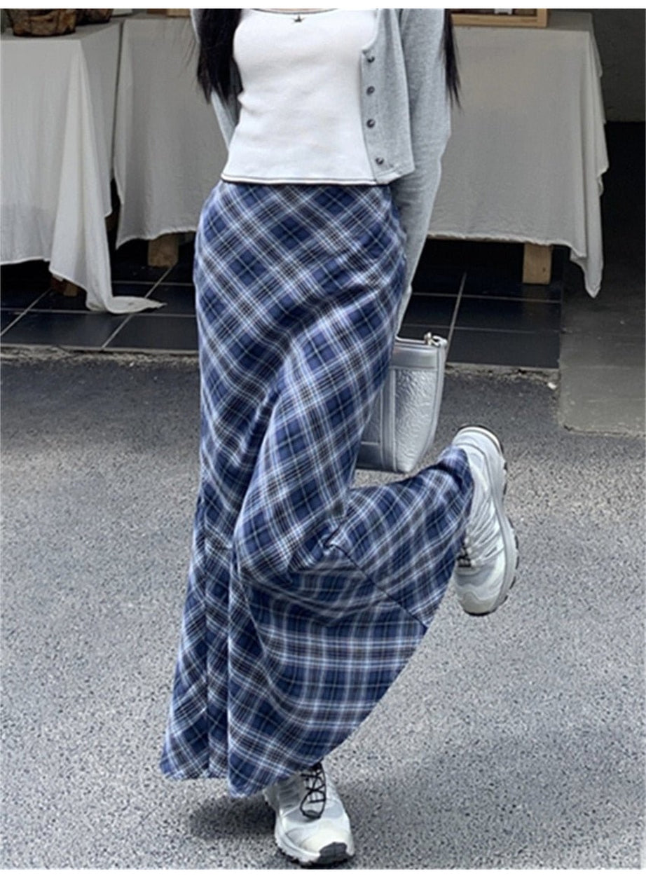Y2k Summer Plaid Mermaid Long Skirt