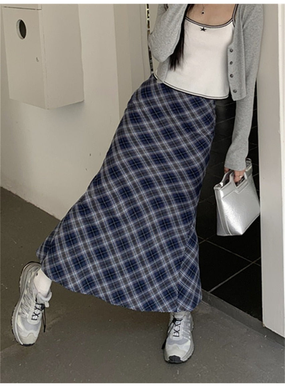 Y2k Summer Plaid Mermaid Long Skirt