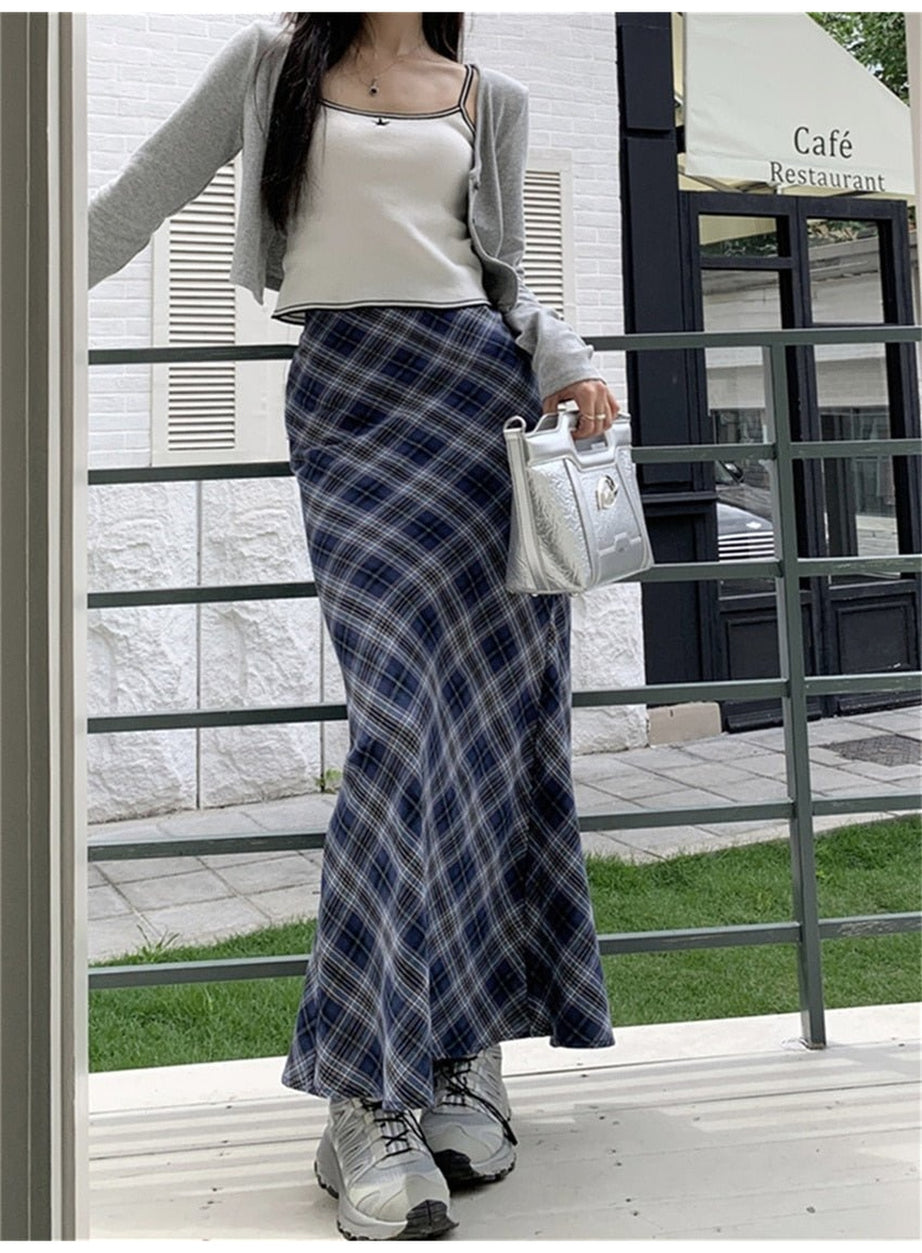 Y2k Summer Plaid Mermaid Long Skirt