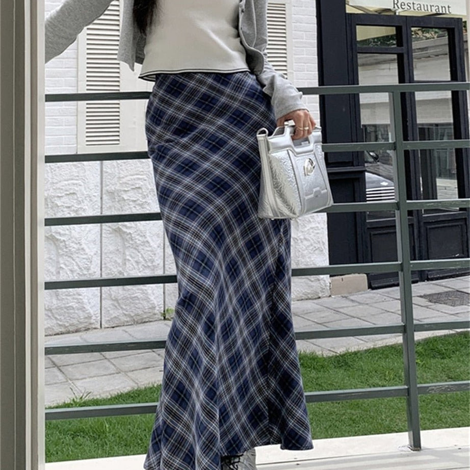 Y2k Summer Plaid Mermaid Long Skirt
