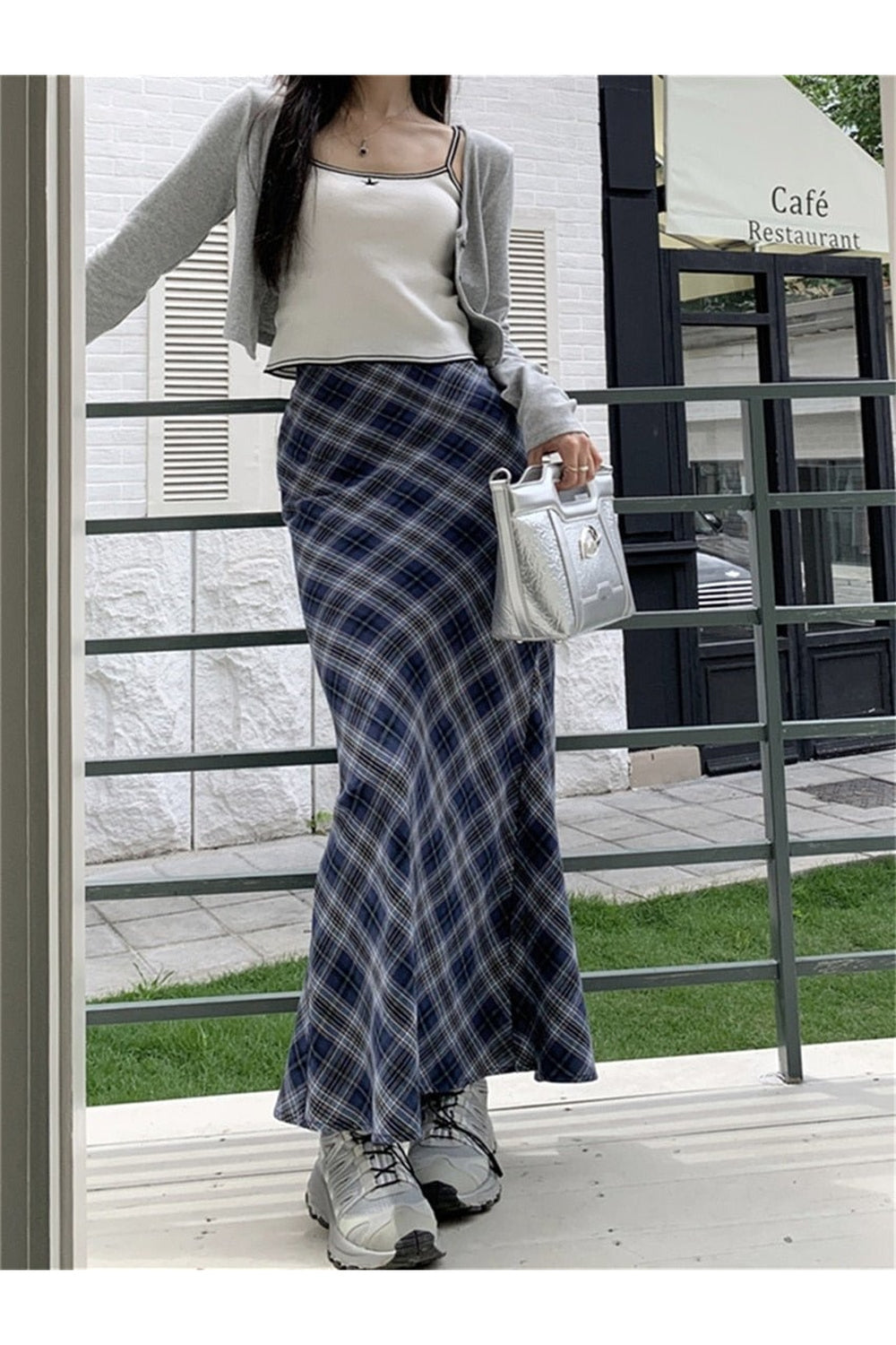 Y2k Summer Plaid Mermaid Long Skirt