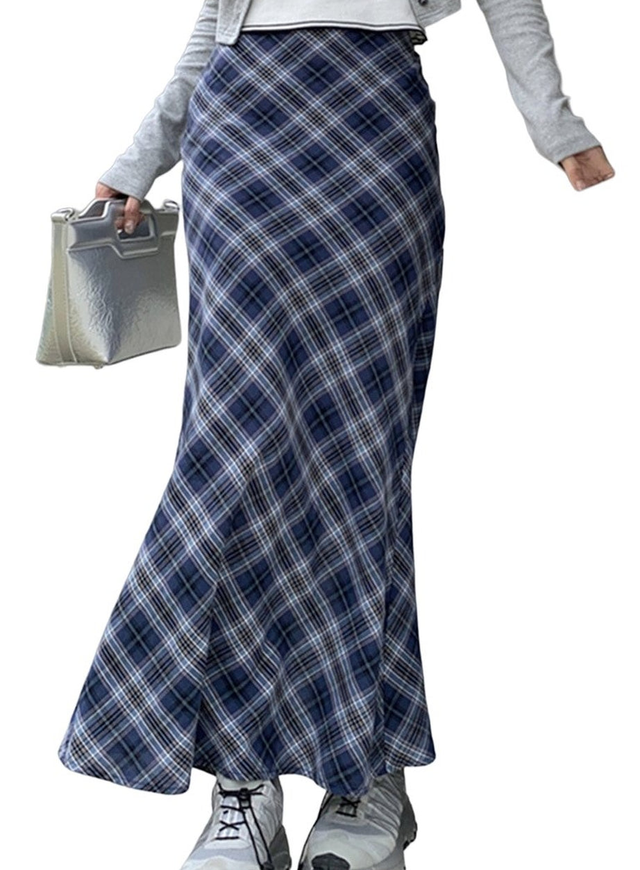 Y2k Summer Plaid Mermaid Long Skirt