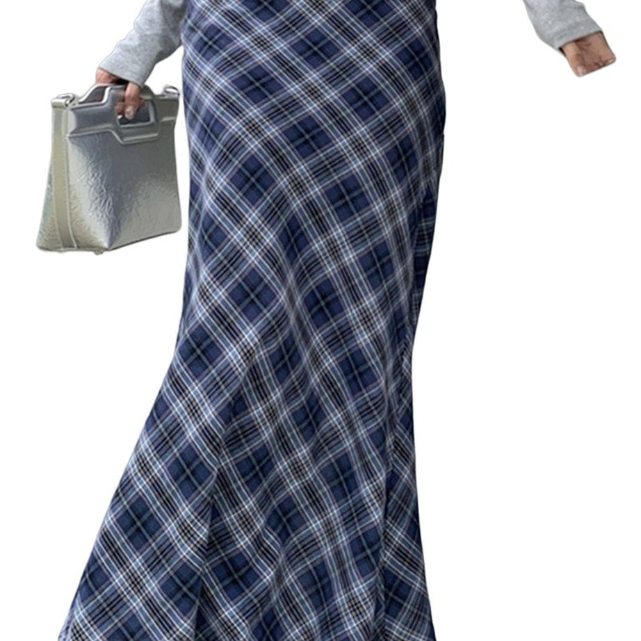 Y2k Summer Plaid Mermaid Long Skirt