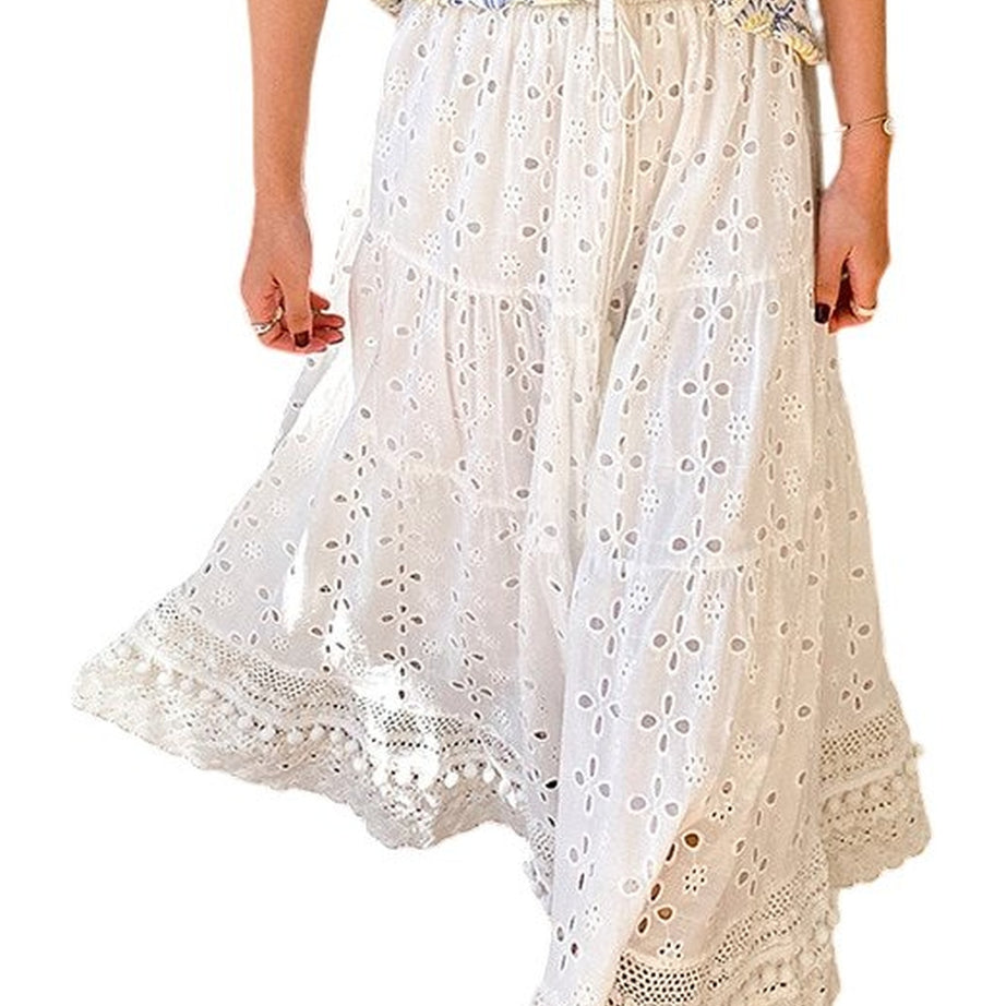 Y2k Summer White Floral Embroidery Long Skirt