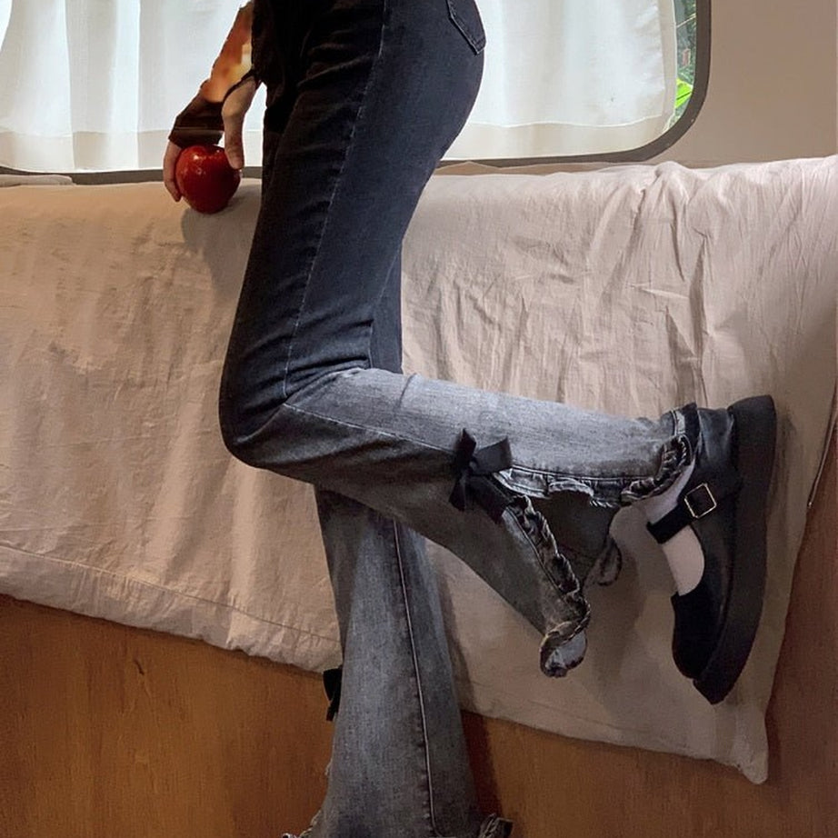 Y2k Sweet Bow Flare Jeans