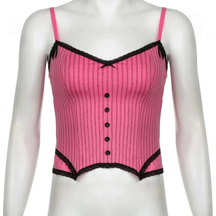 Y2k Sweet Bow Stitched Pink Crop Top