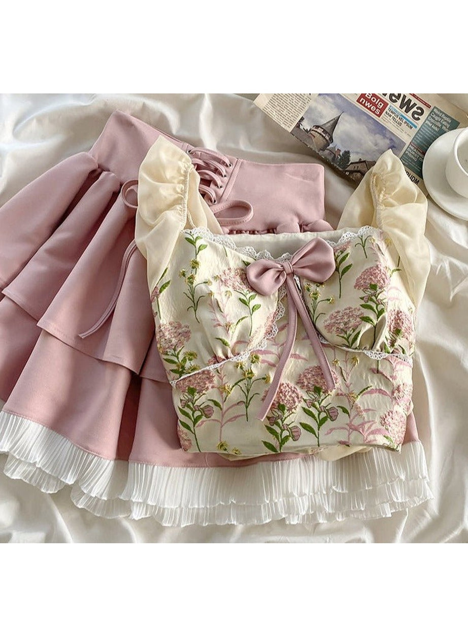 Y2k Sweet Elegant Skirt & Blouse Set