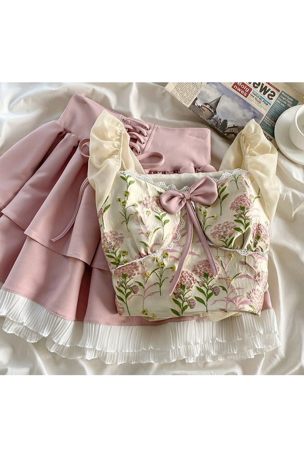 Y2k Sweet Elegant Skirt & Blouse Set