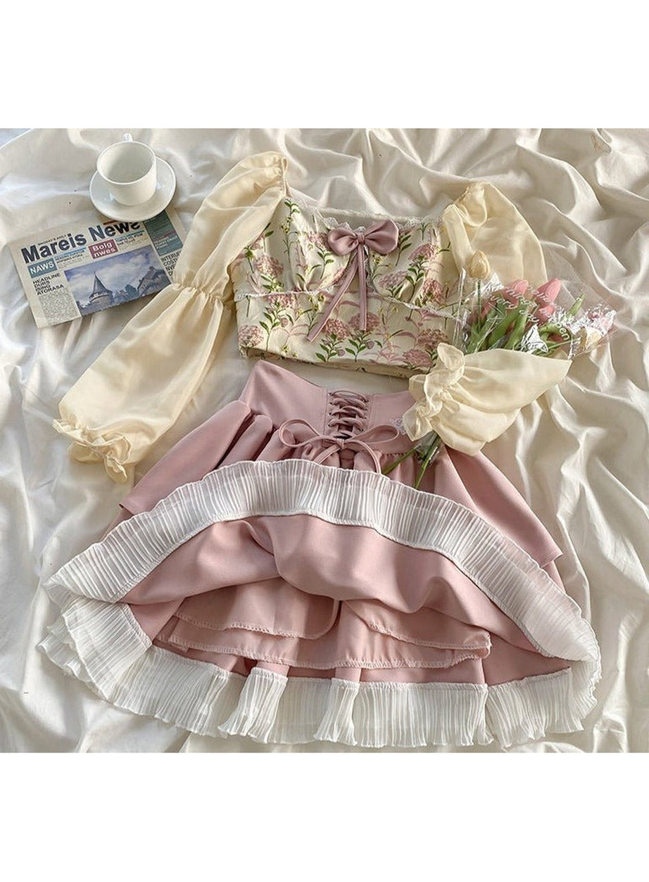 Y2k Sweet Elegant Skirt & Blouse Set