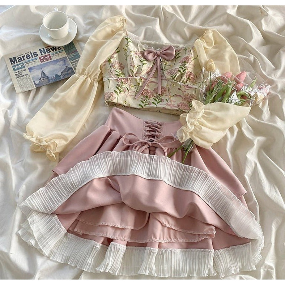 Y2k Sweet Elegant Skirt & Blouse Set