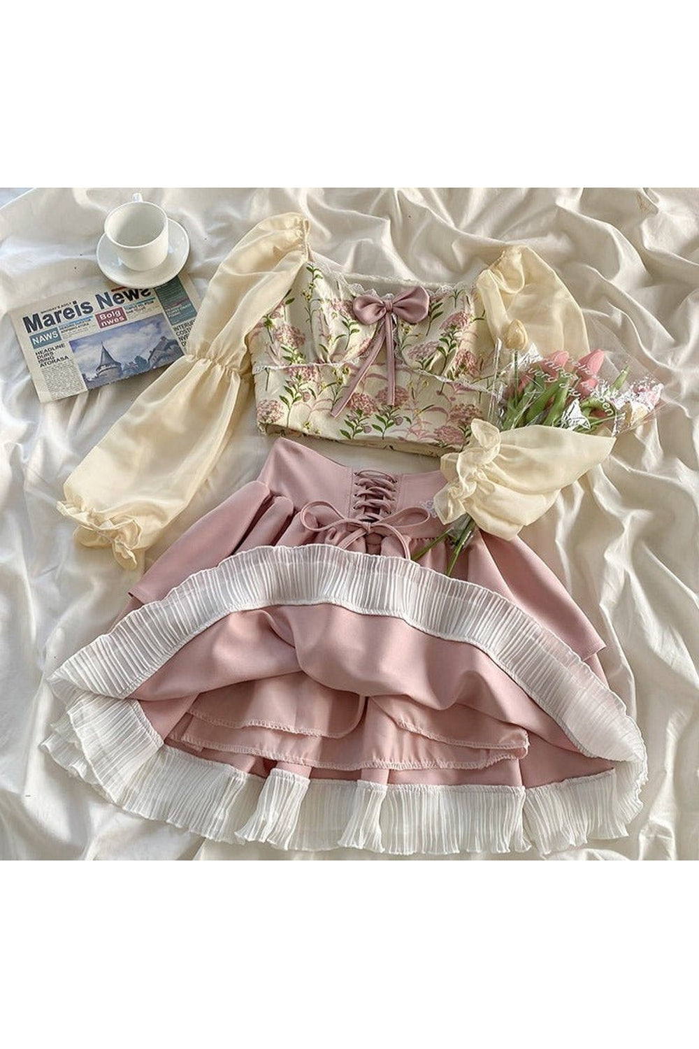 Y2k Sweet Elegant Skirt & Blouse Set