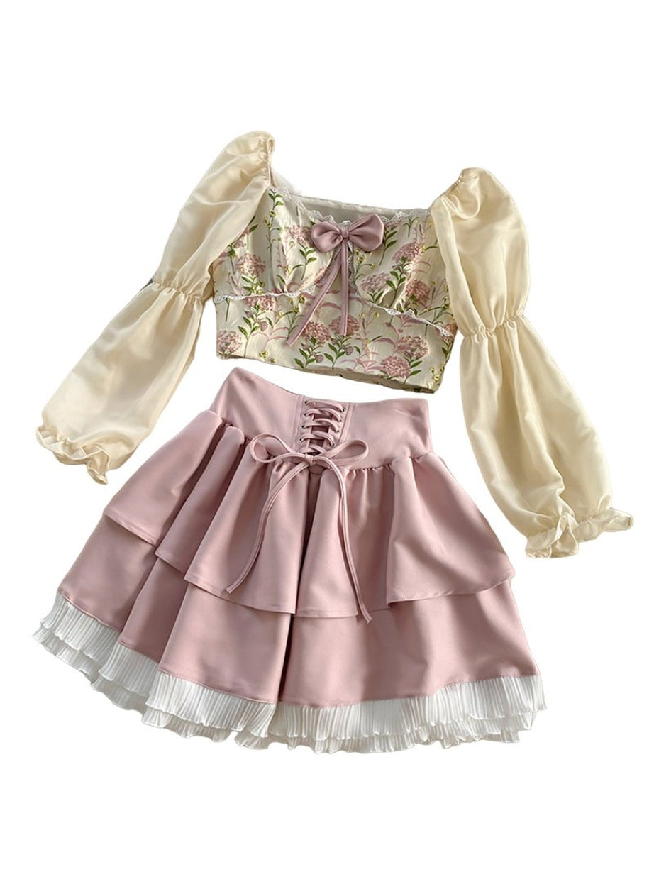 Y2k Sweet Elegant Skirt & Blouse Set
