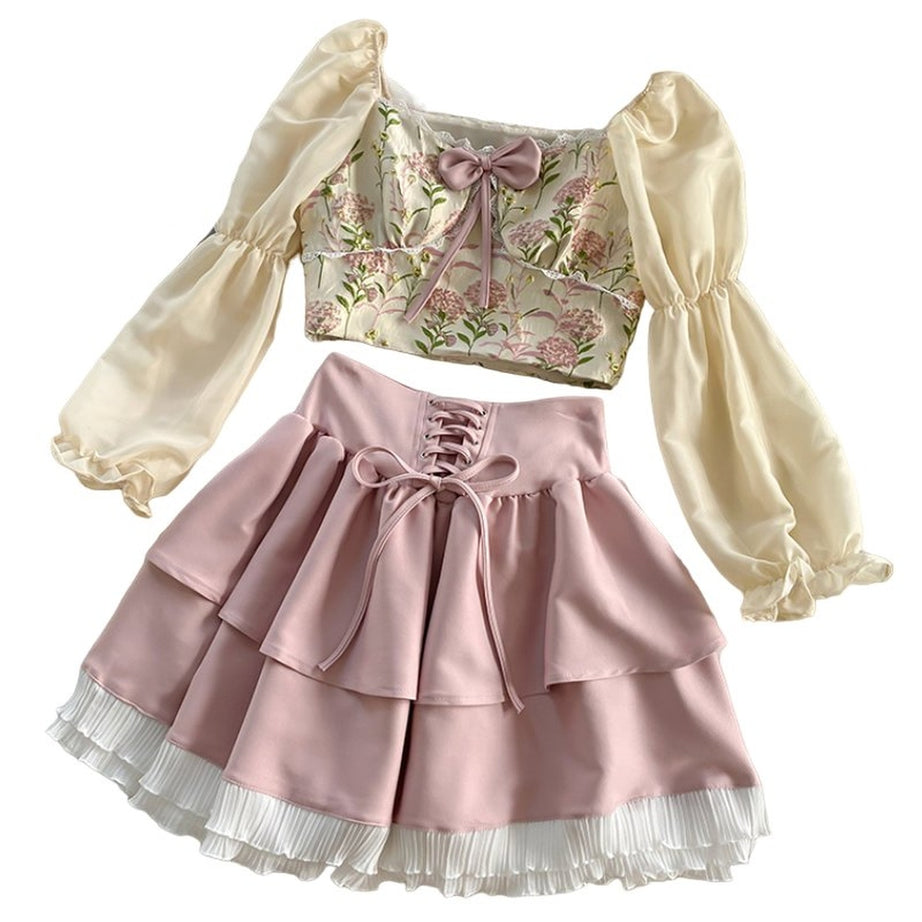 Y2k Sweet Elegant Skirt & Blouse Set