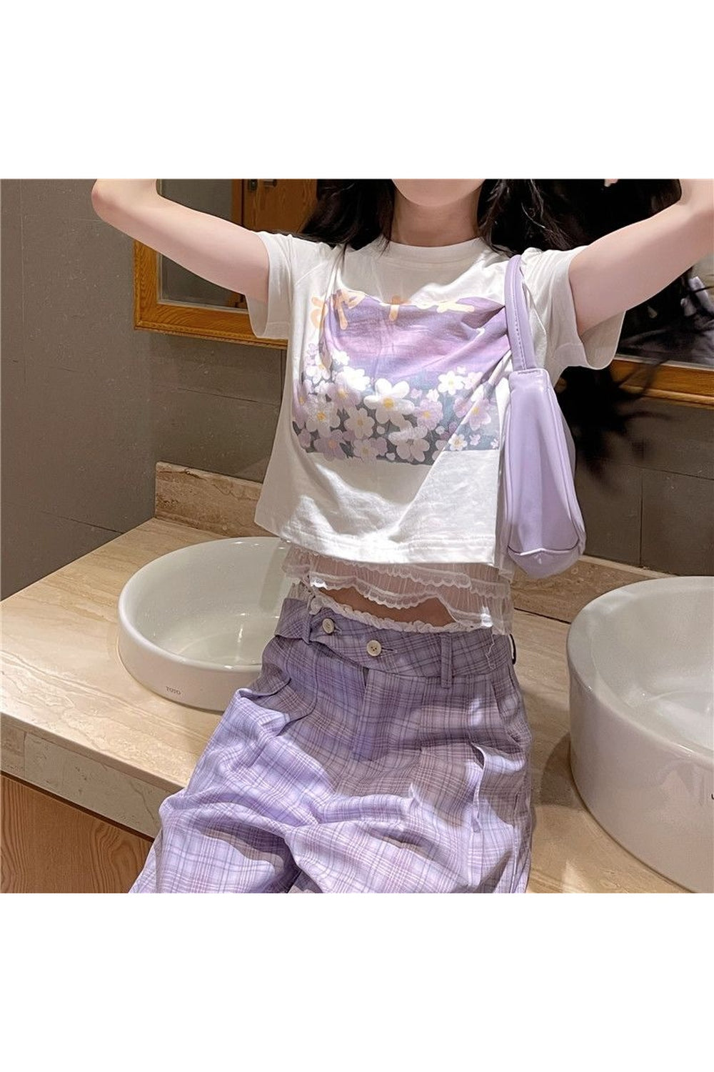 Y2k Sweet Floral O-neck T-shirt