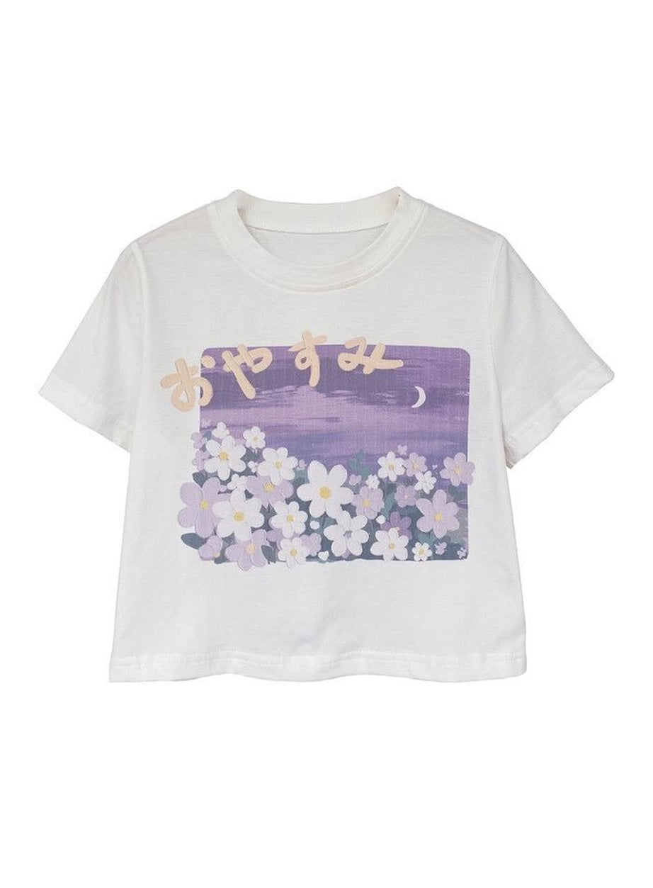 Y2k Sweet Floral O-neck T-shirt