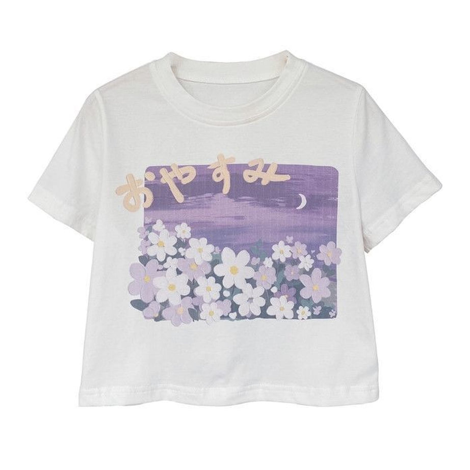 Y2k Sweet Floral O-neck T-shirt