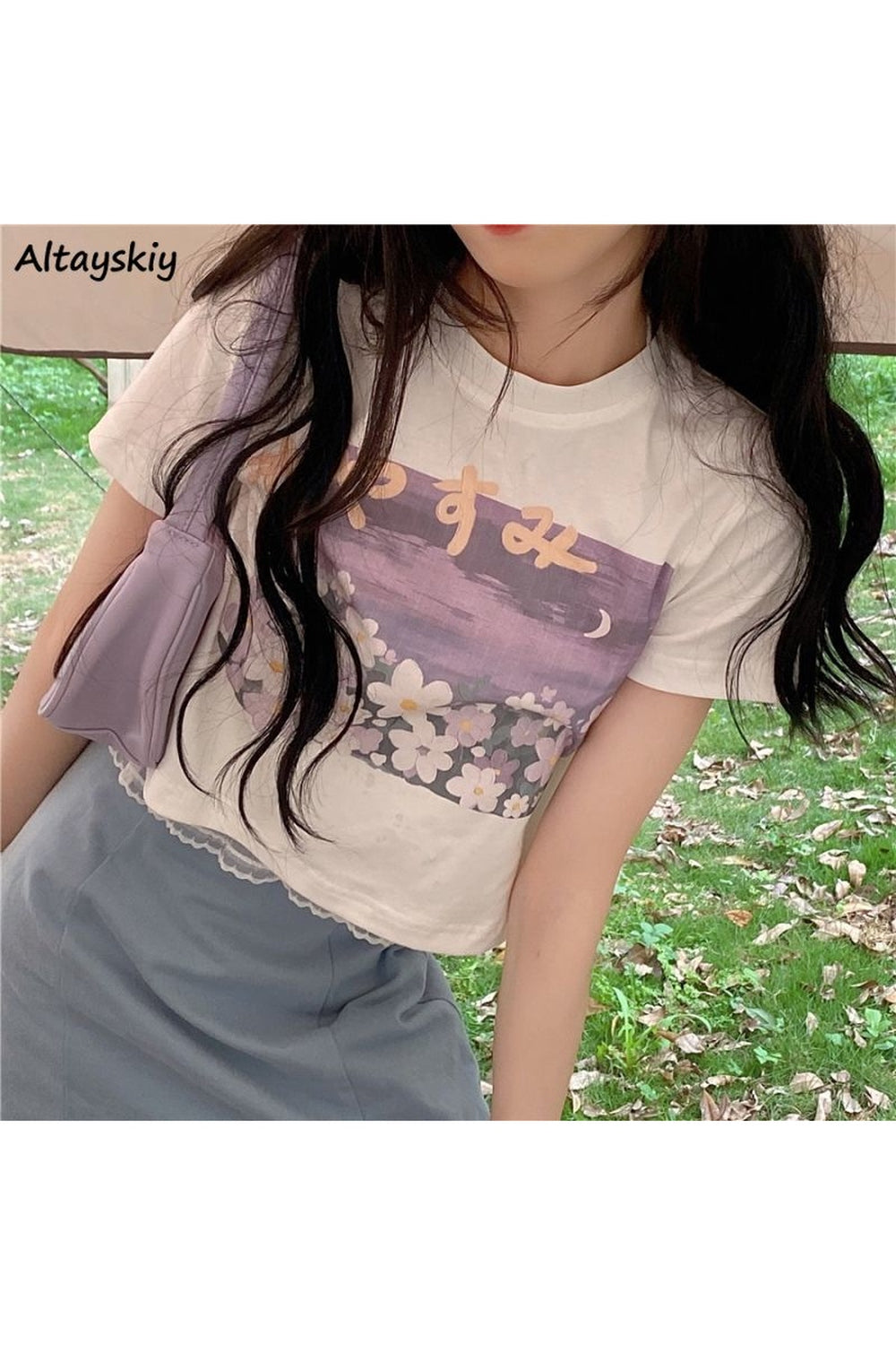 Y2k Sweet Floral O-neck T-shirt