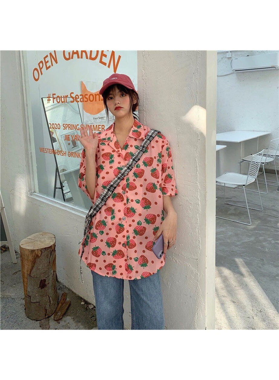 Y2k Sweet Korean Print Shirt