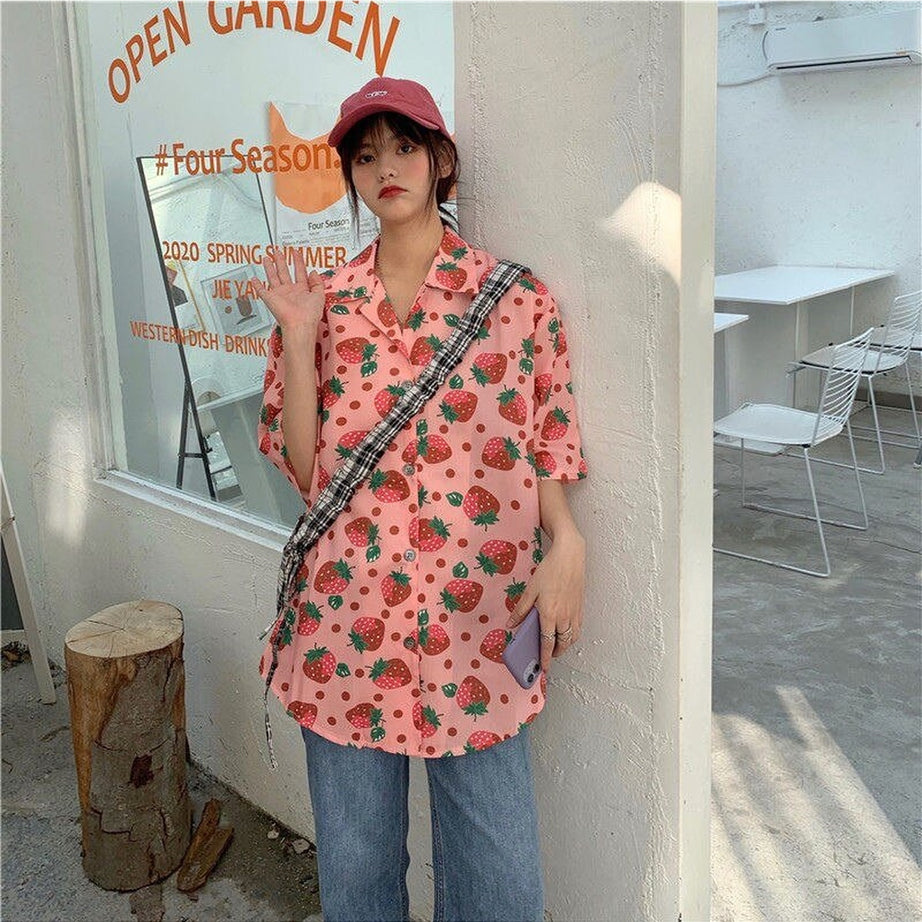 Y2k Sweet Korean Print Shirt