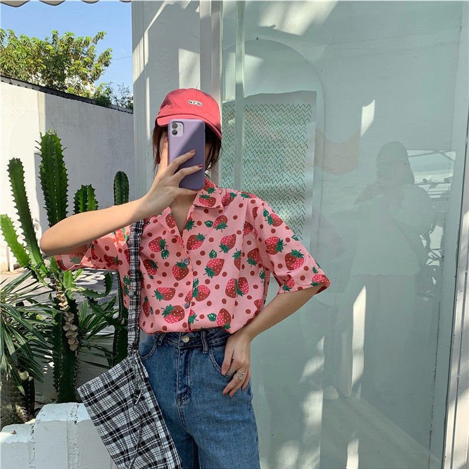 Y2k Sweet Korean Print Shirt