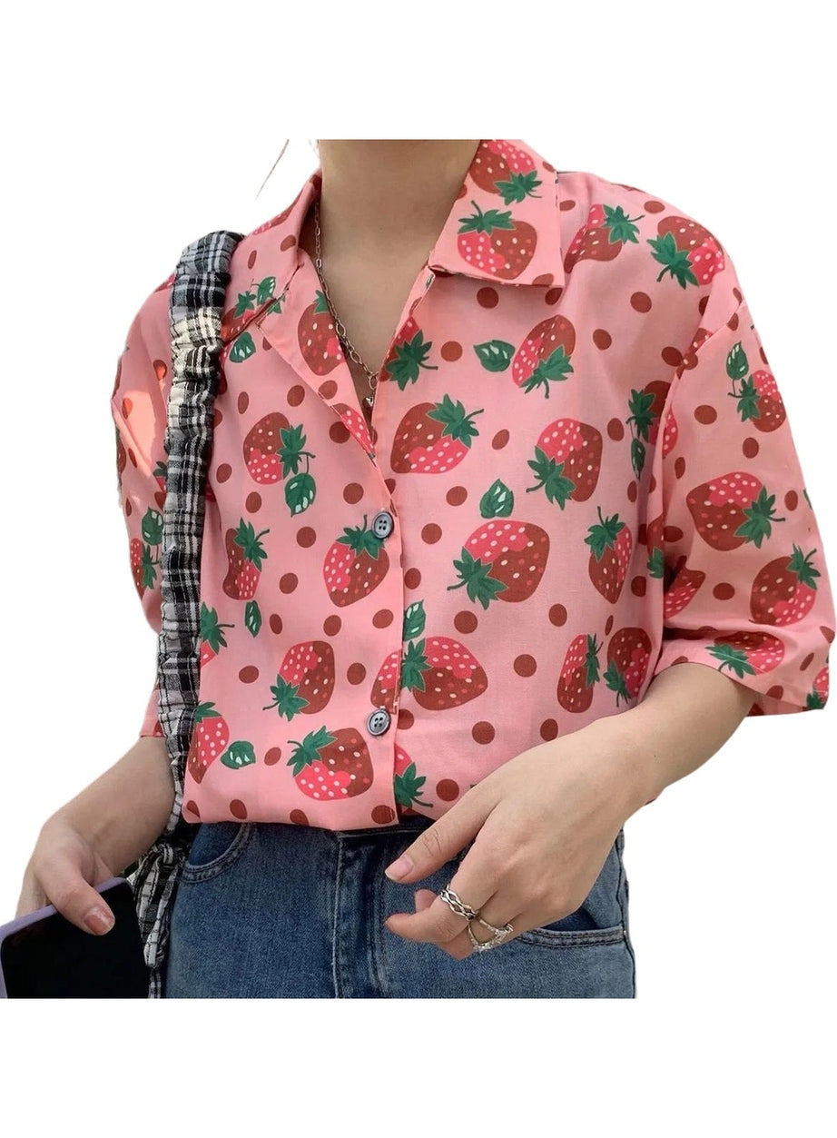 Y2k Sweet Korean Print Shirt